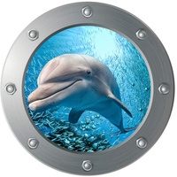 3D Sea Life Wandaufkleber Delfin U Boot Fenster Fliesenaufkleber Unterwasser Welt Fliesensticker Wandtattoo Bullauge Deko für WC Bade Wohnzimmer Schlafzimmer