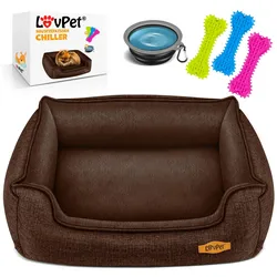 LovPet® Hundebett Hundekissen Hundekorb Chiller, Inkl. Napf + 3X Kauknochen, Hundesofa Kissen für Kleine, Mittelgroße & Große Hunde, Bezug abnehmbar und waschbar