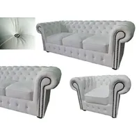 JVmoebel Chesterfield-Sofa Chesterfield Sofagarnitur Weiß 3+2+1 Garnitur 100% Leder Sofort, 3 Teile, Made in Europa weiß
