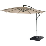 Mendler Ampelschirm Acerra, Sonnenschirm Sonnenschutz, Ø 3m neigbar, Polyester/Stahl 11kg ~ sand-beige mit Ständer