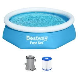 BESTWAY Fast Set Aufstellpool ⌀ 244 x 61 cm Blau inkl. Filterpumpe