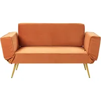 Beliani Schlafsofa Samtstoff orange 2-Sitzer verstellbare Armlehnen Saarela