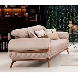 Casa Padrino Luxus Chesterfield Wohnzimmer Sofa mit verstellbaren Rückenlehnen Beige / Braun - Chesterfield Wohnzimmer Möbel - Luxus Wohnzimmer Möbel - Luxus Möbel - Luxus Einrichtung
