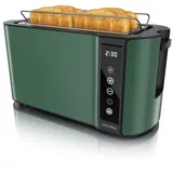 Arendo Toaster Wärmeisoliertes Doppelwandgehäuse, Display mit Restzeitanzeige, 2 lange Schlitze, für 4 Scheiben, 1500 W, Touchpanel, Brötchenaufsatz, 7 Bräunungsgrade, Brotscheibenzentrierung grün