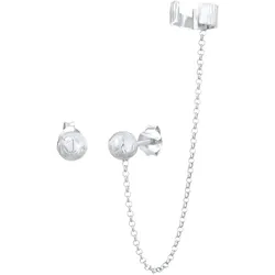 Elli Earcuff Set Asymmetrisch Kugel Trend 925 Silber Ohrringe   Damen 