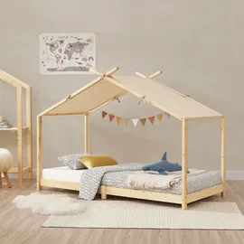 [en.casa] Kinderbett Brome Hausbett 90 x 200 cm Kiefer naturbelassen beige