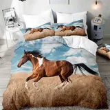 Morbuy 3D Pferd Bettbezug Bettwäsche Set - Erwachsene Kinder Bettwäsche-Set, Mikrofaser Weiche Tierdruck Bettbezug mit Reißverschluss und Kissenbezüge (135x200cm,Braunes Pferd)