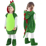 NAVESO Dino Kostüm Kinder, Dinosaurier Jumpsuit Kostüm, Dinosaurier Drachen Kostüm mit Kapuze, Kinder Dinosaurier Kostüm, Karneval Kostüm Jungen Mädchen mit Schuhüberzug (Grüner)