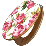 banjado Design WC Sitz Bambus Absenkautomatik 45,8x37,5cm / Toilettendeckel mit Absenkautomatik Holz/hochwertiger Bambus Klodeckel/WC-Sitz für gängigen Toiletten/Motiv Rosen Rustikal