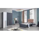 JV Möbel Jugendzimmer Set Grau Bett, Nachttisch Kleiderschrank, Design Neu 4tlg.