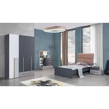 JV Möbel Jugendzimmer Set Grau Bett, Nachttisch Kleiderschrank, Design Neu 4tlg.