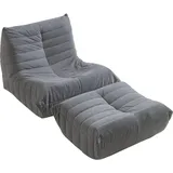 [en.casa] Bodensessel mit Fußhocker Kodsø 75x90x100 cm Cord Grau