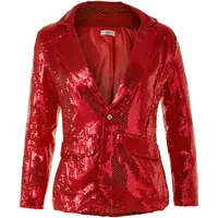 dressforfun Blazer Damen, Kostüm Damen Pailletten Oberteil Damen, Glitzer Oberteile Damen, Jackett, Faschingskostüm, Disco Kostüm Damen, Rave Outfit Damen, 80er Jahre Outfit, rot, XXL - XXL