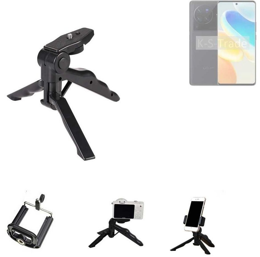 K-S-Trade für Vivo X80 Pro Smartphone-Halterung, (Stativ Tisch-Ständer Dreibein Handy-Stativ Ständer Mini-Stativ) schwarz