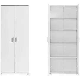 home collective Mehrzweckschrank Weiß Holz, Echtholz, 4 Fächer, 35x184x75 cm Waschküche, Mehrzweckschränke