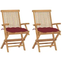 VidaXL Gartenstühle mit Weinroten Kissen 2 Stk. Massivholz Teak
