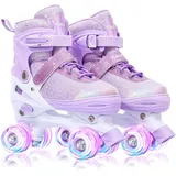 Vleox Kinder Rollschuhe, Verstellbare Quad Skates 4 Size Verstellbare Rollen Rollschuhe für Mädchen Jungen, Geschenk, Drinnen und Draußen