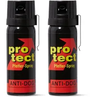 2 Stück Pfefferspray PROTECT Anti-Dog Breitstrahl 50ml KO Spray mit Metallclip Tierabwehrspray zur Selbstverteidigung Reizstoffspray in verschiedenen Sprühvarianten