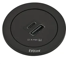 EVOline One Einbausteckdose mit USB-A / USB-C Charger, schwarz, Auto Adapter, Schwarz