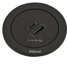 EVOline One Einbausteckdose mit USB-A / USB-C Charger, schwarz, Auto Adapter, Schwarz