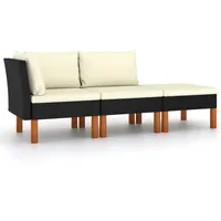 vidaXL Eukalyptusholz Massiv Gartenmöbel 3-TLG. Sitzgruppe Sofa Lounge Gartensofa Gartenset Sitzgarnitur Mittelsofa Ecksofa Poly Rattan