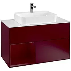 Villeroy und Boch Finion Waschtischunterschrank G361HBHB 100cm, Abdeckplatte white matt, Emotion, Regal links Peony, Peony Matt