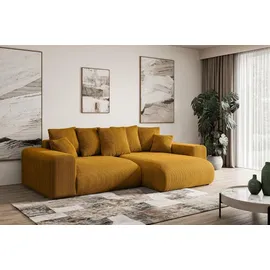altdecor Ecksofa Cord mit Schlaffunktion 2-Sitzer Senfgelb