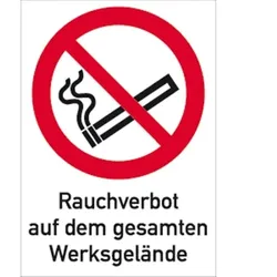 Schild Rauchverbot Werksgelände ISO 7010, Kombischild, Alu, 400x600 mm