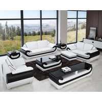 JVmoebel Sofa Ledersofa Couch Wohnlandschaft 3+1+1 Sitzer Garnitur Design, Made in Europe schwarz|weiß