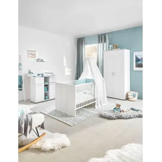 MY BABY LOU Babyzimmer Chico, Weiß, Holzwerkstoff, 3 Fächer, 2 Schubladen, Lattenrost inklusive, Schlupfsprossen, Babymöbel, Babyzimmer-Sets