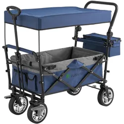 Faltbarer Bollerwagen mit Dach & Tasche - Blau, Grau
