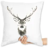 Kissen 40x40 Zierkissen - Weihnachtskissen Christmas Geschenke - Hirsch Pixel - 40 x 40 cm - Weiß - mit weihnachtsmotiv weihnacht Tracht Xmas hirsche weihnachtsmotiven Rentier weihnachtsmotive