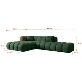 altdecor Ecksofa in L-Form Corner Sofa Bett Eckcouch Couch Wohnlandschaft Cauchsofa Olea-L2-309x190x70 cm Grün