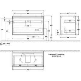 Villeroy & Boch Finion Waschtischunterschrank 2 Auszüge, mit Beleuchtung, 1000x603x501mm, Glass White Matt, Anthracite Matt