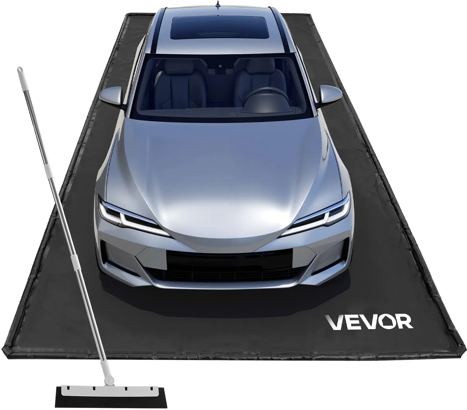 VEVOR Auffangmatte PVC-Garagenbodenmatte rutschfest (2,4 x 5,5 x 0,03 m) mit Abziehbesen, strapazierfähiger & wasserdichter Auffangschutz Bodenschutz vor Schnee Regen Schlamm, Garagenmatte Schwarz