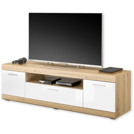 Stella Trading NOLA TV-Lowboard in Artisan Weiß Hochglanz - Moderner TV Schrank mit Schublade und viel Stauraum für Ihr Wohnzimmer - 165 x 49 x 43 cm (B/H/T)