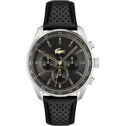 Chronograph LACOSTE "BOSTON", schwarz, Armbanduhren, Herren, Armbanduhr, Quarzuhr, Herrenuhr, Tag, Stoppfunktion, Lederarmband