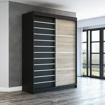 Schwebetürenschrank, 2-türig Schrank! Moderne Garderobe COLIN cm - Schwarz / schwarz / sonoma