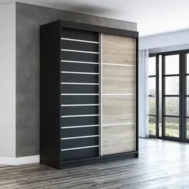 Schwebetürenschrank, 2-türig Schrank! Moderne Garderobe COLIN cm - Schwarz / schwarz / sonoma