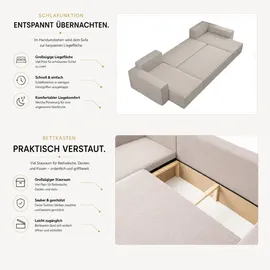 venasi Ecksofa U-Form mit Schlaffunktion und Bettkasten 3-Sitzer Grau