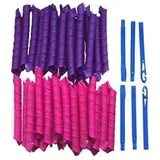 Dilara 40 Stück - Lockenwickler Curler über Nacht für Damen und Frauen von Zuhause ohne Hitze (Lila/Pink) inkl. Reisetasche!