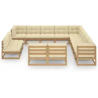 vidaXL 13-tlg. Garten-Lounge-Set mit Kissen Honigbraun Massivholz