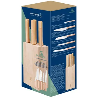 Opinel Parallele Bread Messerblock mit 5 Messern, Messerblock aus Buchenholz gefertigt, Messerset, 254579