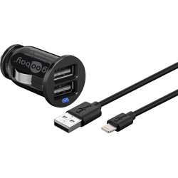 Goobay Apple Lightning Auto-Ladeset (12W/2.4A) - Kfz-Ladeadapter und Apple Lightning Kabel 1.0m (schwarz)
