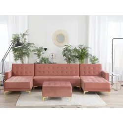 U-förmiges Sofa mit Ottomane ABERDEEN Rosa Samtstoff Symmetrisch