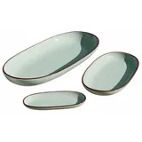 Loberon Servierplatte 3er Set Biarré, mit mediterranem Charakter, handgetöpfert, verschiedene Größen, Geschirr, Küchenutensilien, Steinzeug, türkis