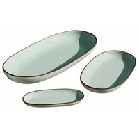 Loberon Servierplatte 3er Set Biarré, mit mediterranem Charakter, handgetöpfert, verschiedene Größen, Geschirr, Küchenutensilien, Steinzeug, türkis