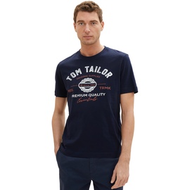 TOM TAILOR T-Shirt mit Logo-Print aus Baumwolle, sky captain blue, XXXL