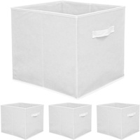Dune Design Faltbox Set 4 Boxen für Kallax Regal weiß 33x38x33cm Expedit Box mit Stoffgriff