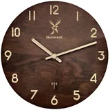 Holzwerk Funkwanduhr moderne Designer Loft Funk Holz Wand Uhr, braun, grau (lautlos ohne Tickgeräusche, 24,9 cm) braun